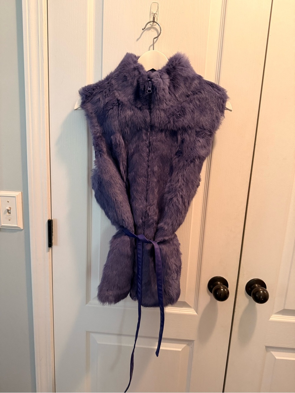 Vintage Express Purple Rabbit Fur Vest w/ Belt Sz M